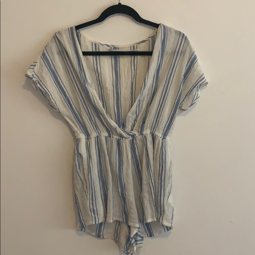 UO striped linen Romper/ bathing suit Cover Up
